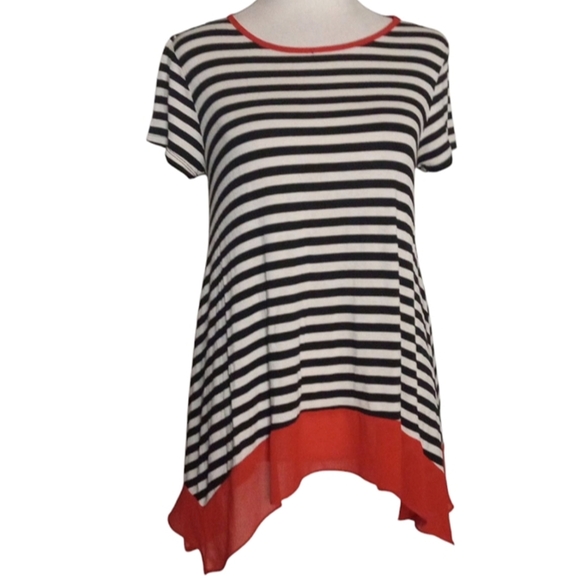 Faith & Joy Los Angeles Black Stripe W/ Red Contrasting Trim Size Small - Picture 1 of 7